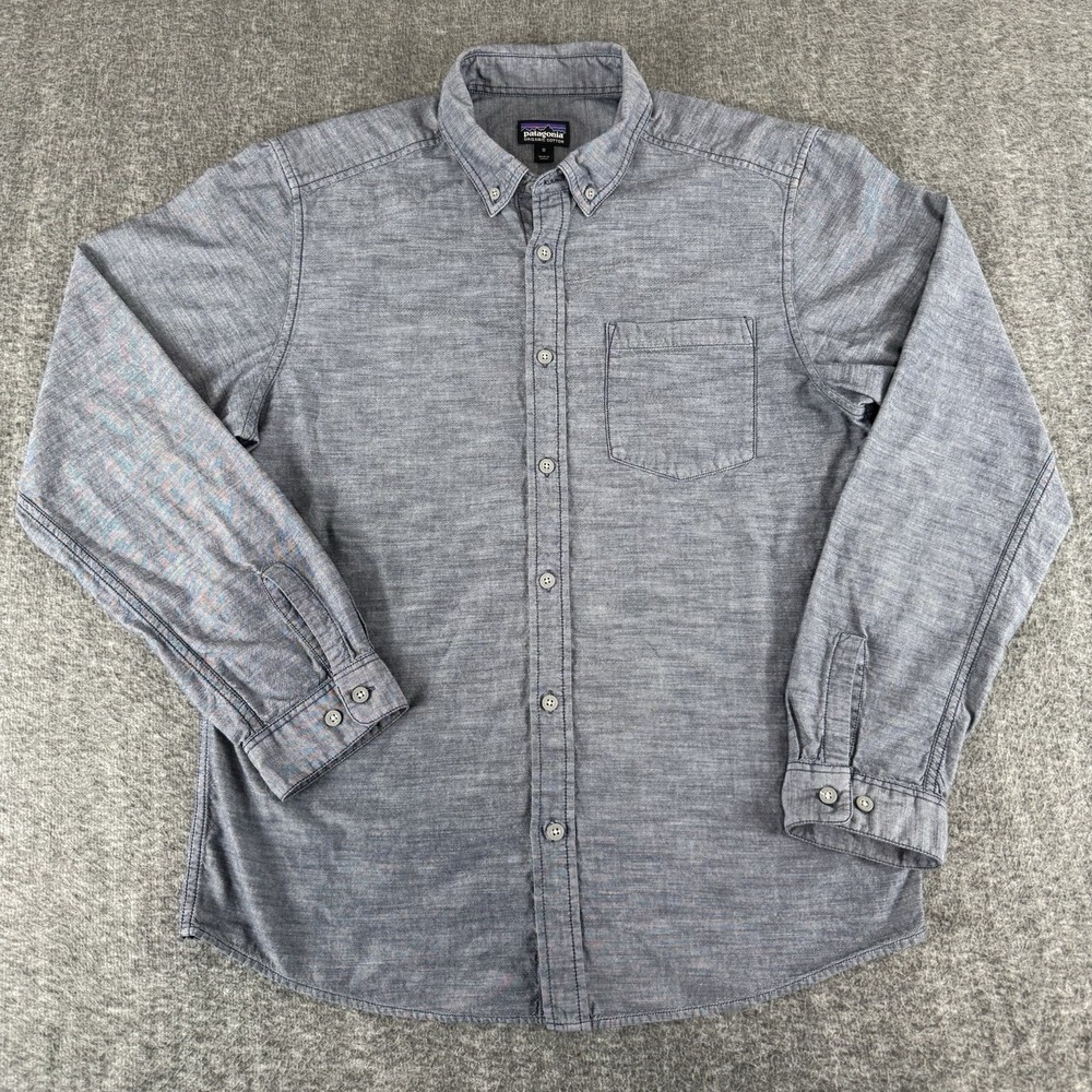 Patagonia Organic Cotton Button Down Shirt Gray Mens Medium Casual